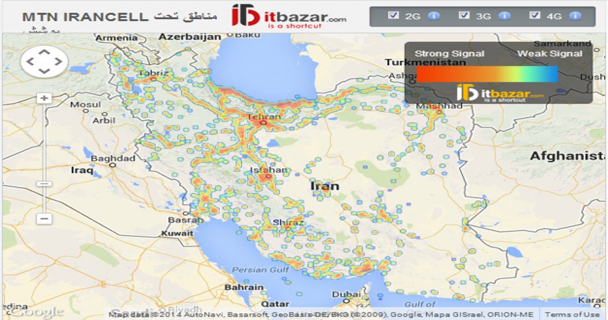 مناطق تحت پوشش آنتن ایرانسل  2G  و 3G