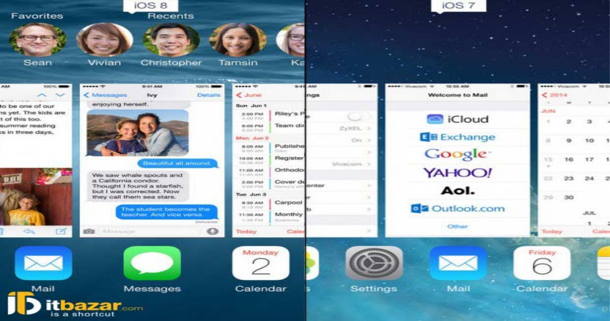 مقایسه ios 8 با ios 7