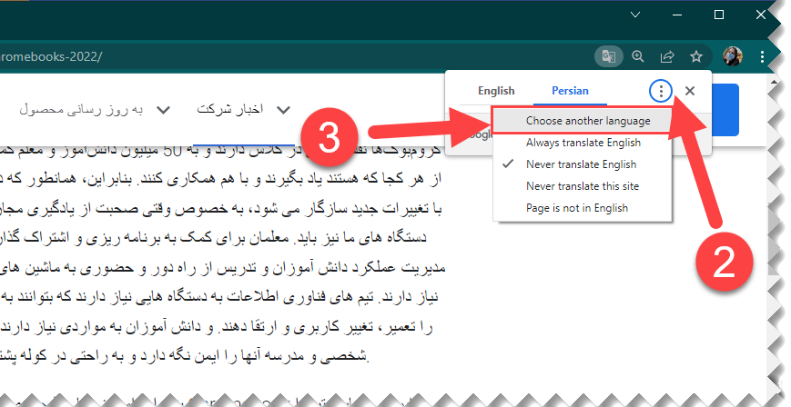 انتخاب زبان ترجمه صفحات وب