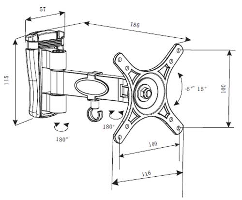 ابعاد پایه مانیتور LW-190