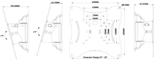 ابعاد و فاصله های پایه LCD/LED مدل TWM-90