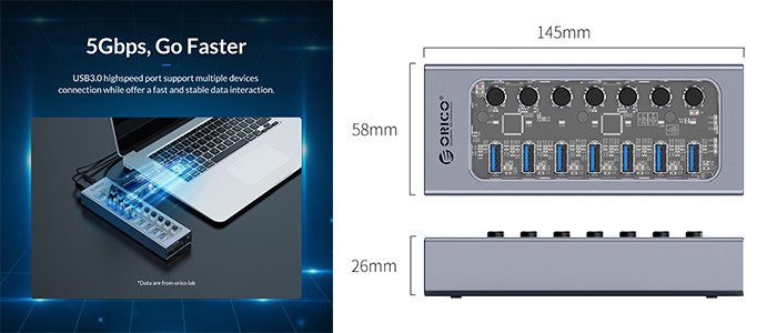 هاب 7 پورت USB 3.0 اوریکو AT2U3-7AB
