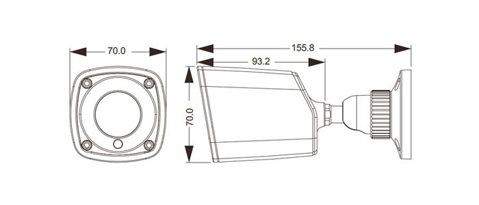 ابعاد دوربین مداربسته آنالوگ بولت TVT TD-7421AE2H D/SW/AR1