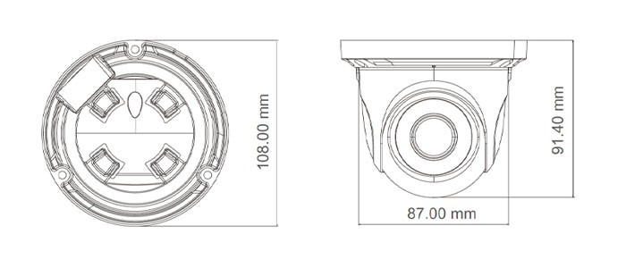 ابعاد دوربین مداربسته آنالوگ دام TVT TD-7554AE1 D/SW/IR1