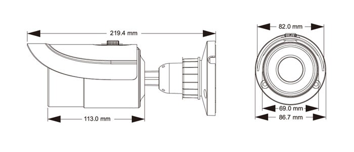 ابعاد دوربین مداربسته آنالوگ بولت TVT TD-7452AE1 D/SW/IR2