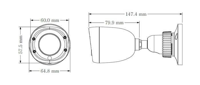 ابعاد دوربین مداربسته آنالوگ بولت تی وی تی TD-7450AS D/IR1